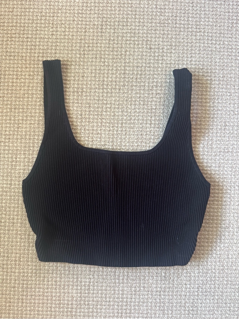 Babaton Black Ribbed Square-Neck Crop Tank